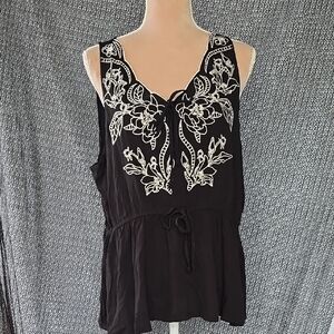 Mauriced Black Embroidered Sleeveless Top Size XL
